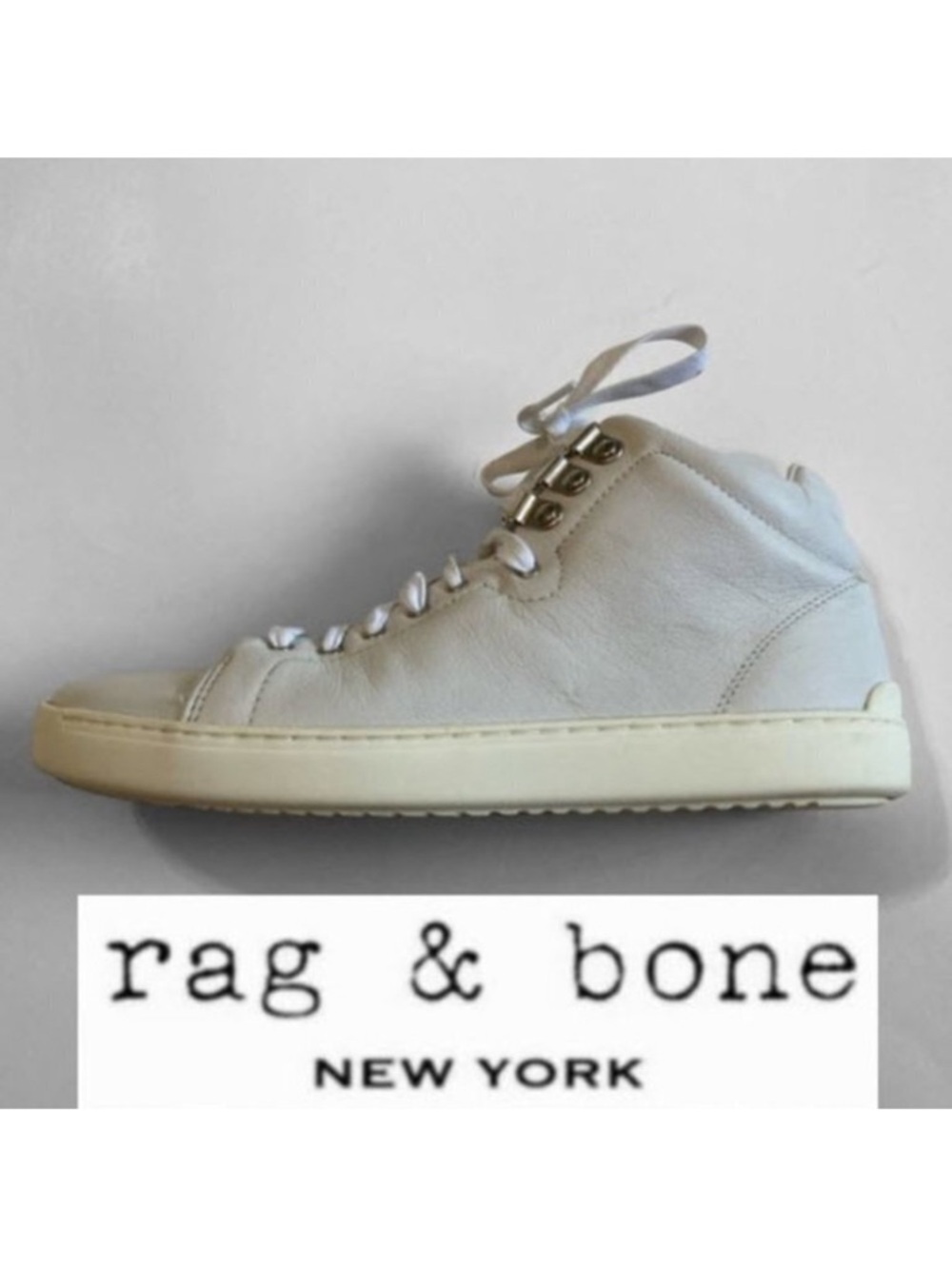 Rag & Bone White High Top Leather Sneakers Size 37  Designer Shoes
